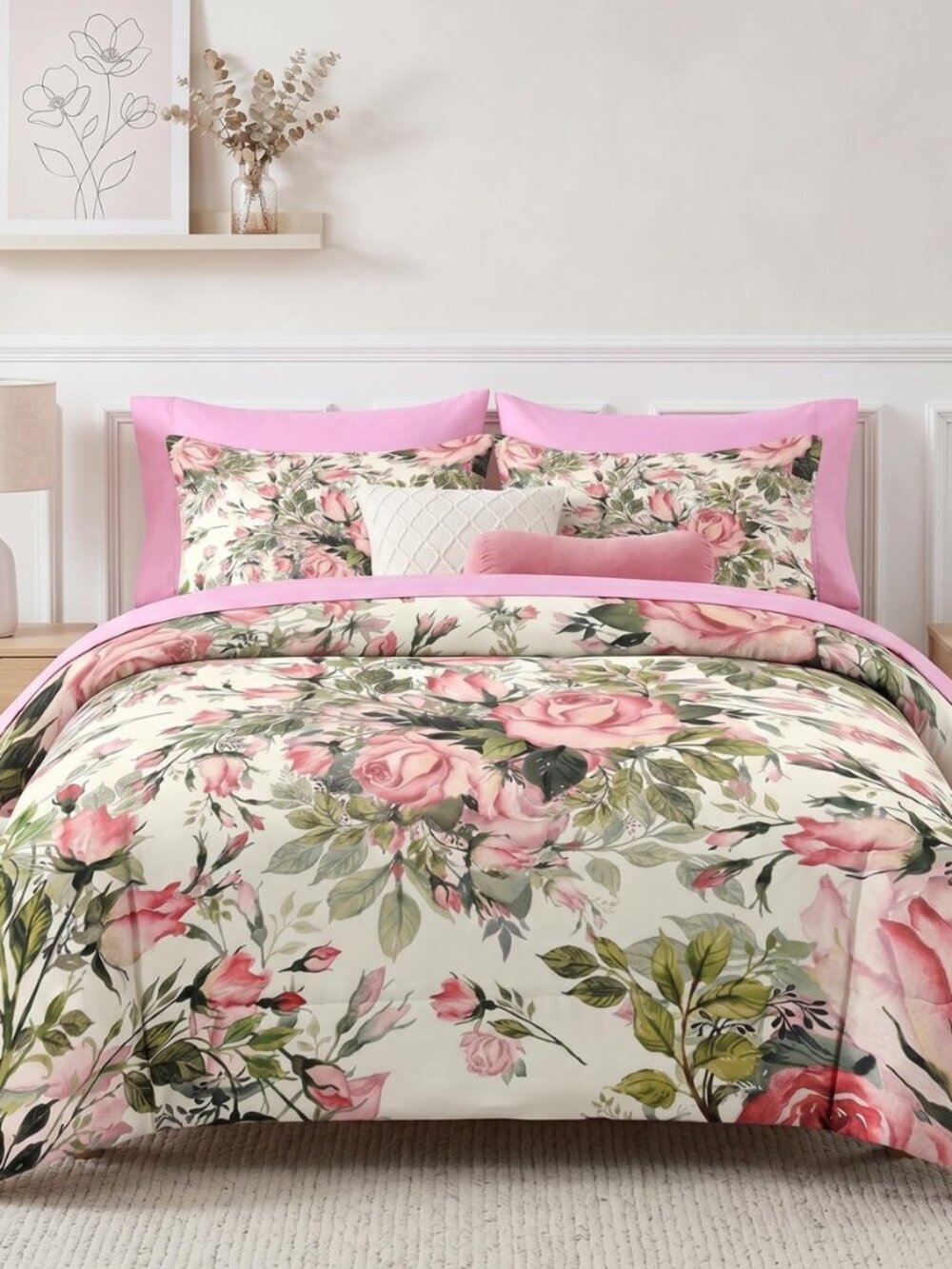 Full Comforter Set with Sheets, 7 Pieces Shabby Chic Bedding